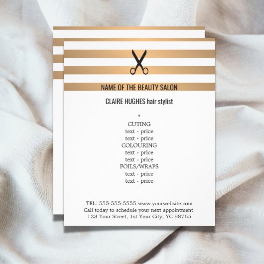 Menu Moderne grafische Faux Gold Stripes Haarstyli