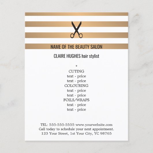 Menu Moderne grafische Faux Gold Stripes Haarstyli (Voorkant)