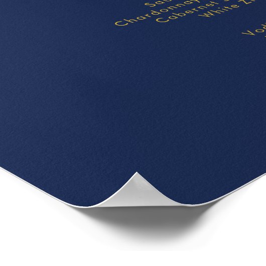 Menu Moderne minimale Navy Blue Wedding Drinken Poster (Hoek)