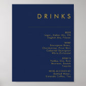 Menu Moderne minimale Navy Blue Wedding Drinken Poster (Voorkant)