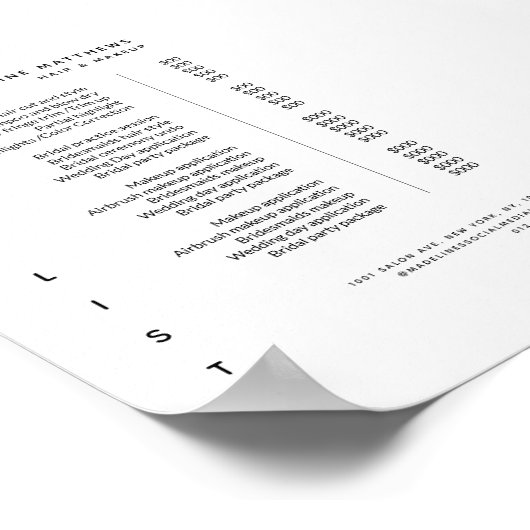 Menu Moderne minimalistische prijslijst voor witte Poster (Hoek)