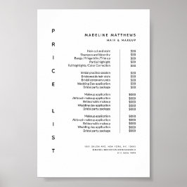 Menu Moderne minimalistische prijslijst voor witte Poster