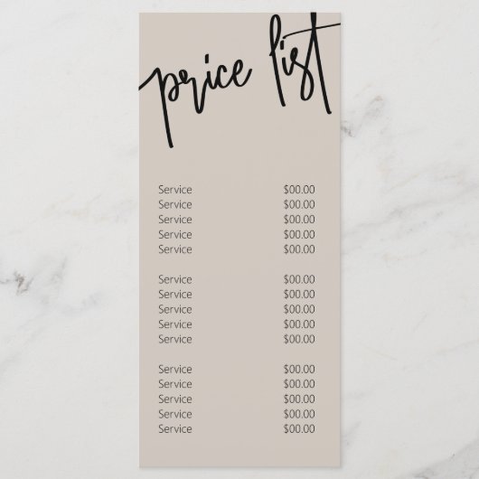 Menu Moderne Nails Salon Beige Price List Services (Voorkant)