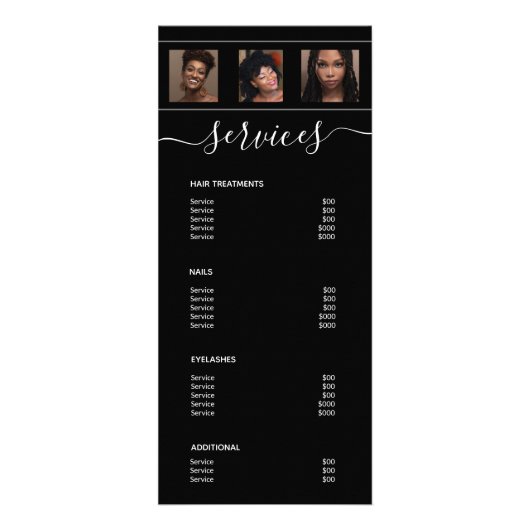Menu Moderne Photo Collage Black Spa Salon Service (Achterkant)