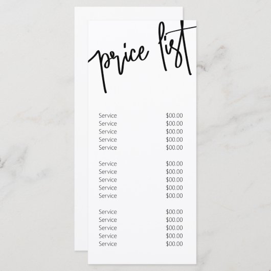 Menu Moderne prijs voor zwart-wit-service (Voorkant / Achterkant)