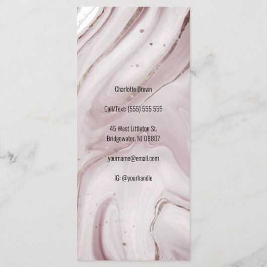 Menu Moderne roze goudmarmer Logo Salon Prijslijst (Achterkant)