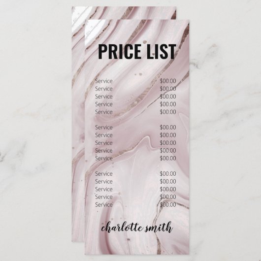 Menu Moderne roze goudmarmer Logo Salon Prijslijst (Voorkant / Achterkant)