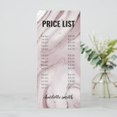 Menu Moderne roze goudmarmer Logo Salon Prijslijst (Staand voorkant)