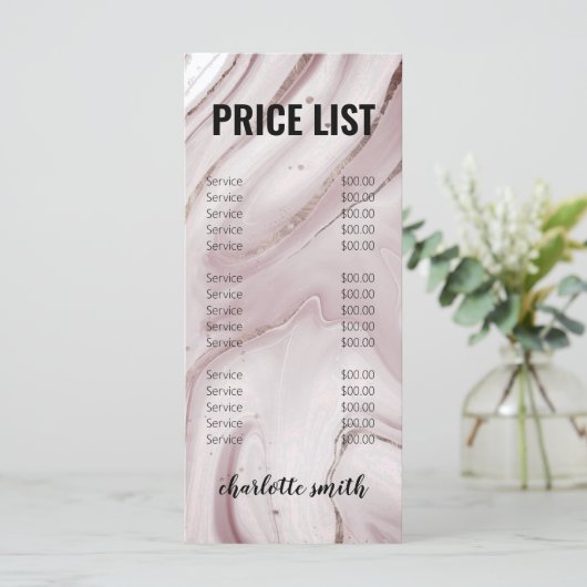 Menu Moderne roze goudmarmer Logo Salon Prijslijst (Staand voorkant)