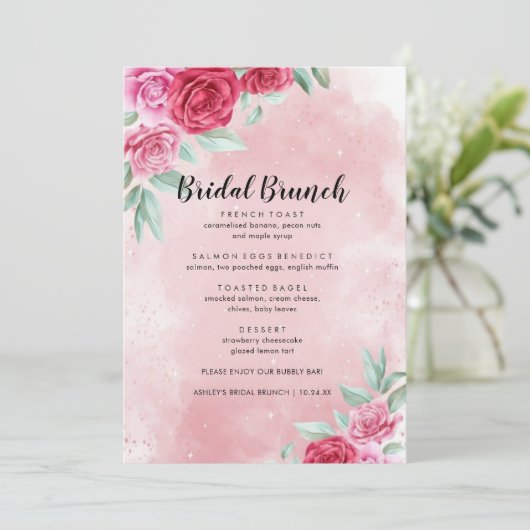 Menu Moderne Rozen Bridal Brunch (Staand voorkant)
