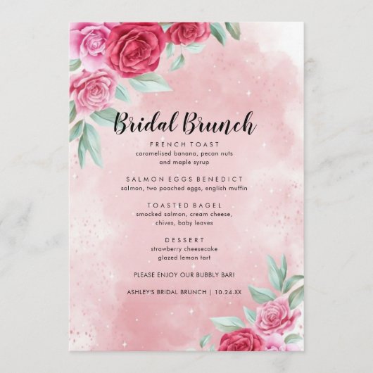 Menu Moderne Rozen Bridal Brunch (Voorkant)