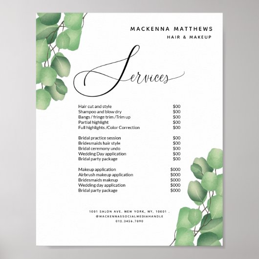 Menu Moderne service voor prijslijst met olievlek- Poster (Voorkant)