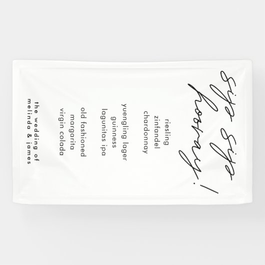 Menu Moderne Sip Sip Hooray Calligraphy Fabric Bar Spandoek (Horizontaal)