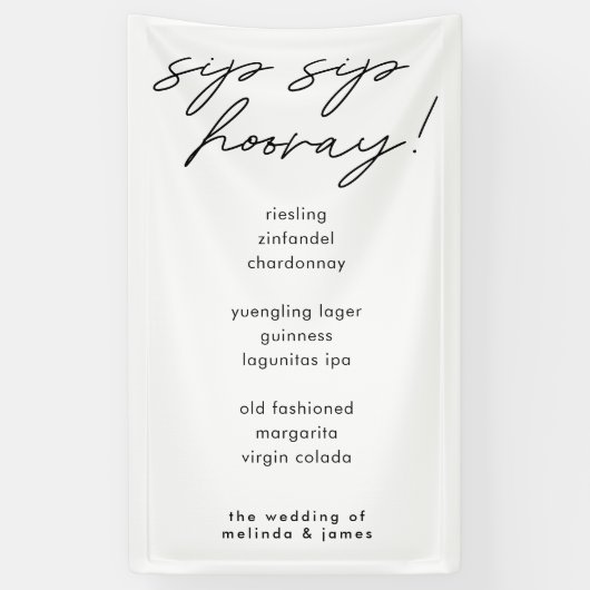 Menu Moderne Sip Sip Hooray Calligraphy Fabric Bar Spandoek (Verticaal)