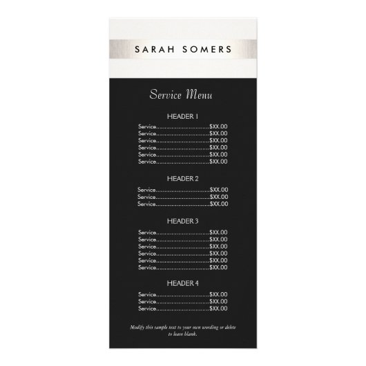 Menu Moderne, zilveren striped zwarte lijst met pr (Voorkant)