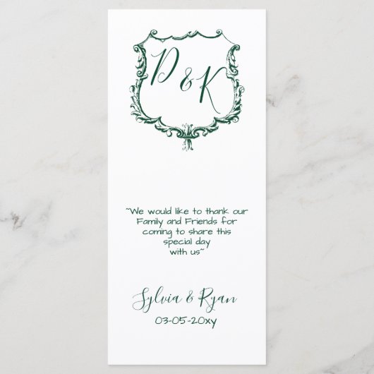 menu Monogramm Crest Forest Green Wedding (Achterkant)