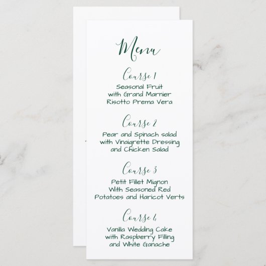 menu Monogramm Crest Forest Green Wedding (Voorkant / Achterkant)
