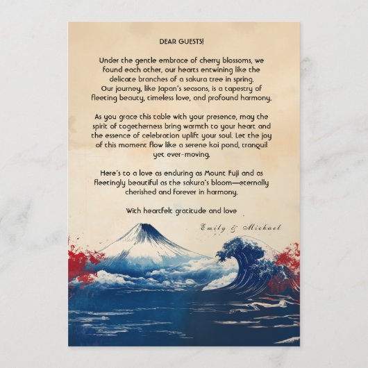 Menu + mooie tekst Japanse Harmonie met Fuji (Achterkant)