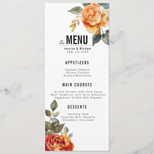 Menu + mooie tekst Marble Dreams Oranje Roos (Voorkant)
