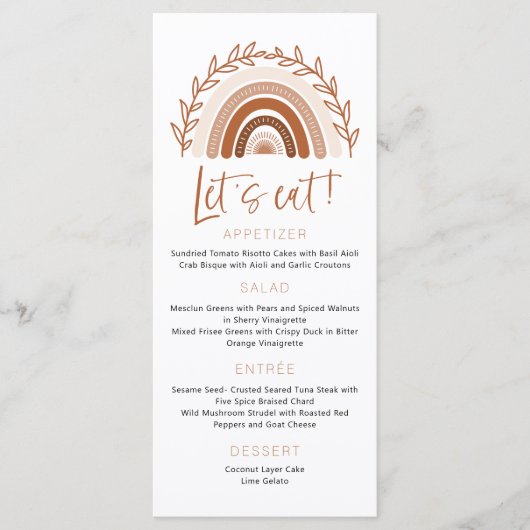 Menu Muted Tones Terracotta, Boho Rainbow (Voorkant)