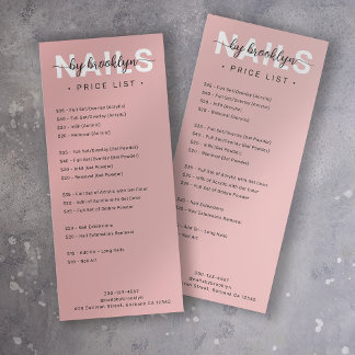 Menu Nail Salon Price List Services