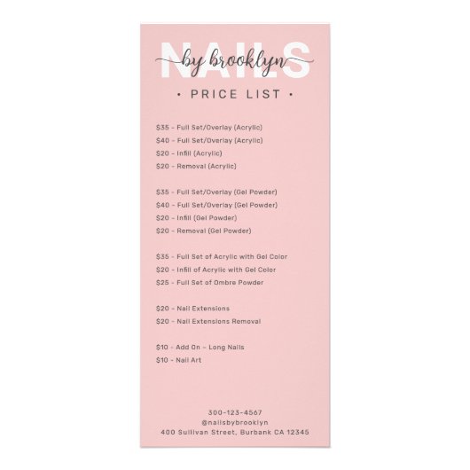 Menu Nail Salon Price List Services (Voorkant)