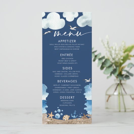 Menu Nautica Navy Baby shower (Staand voorkant)