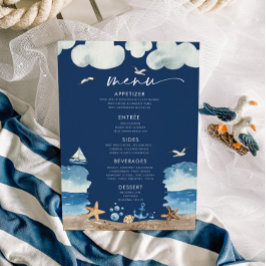 Menu Nautica Navy Baby shower Kaart