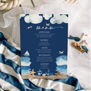 Menu Nautica Navy Baby shower Kaart