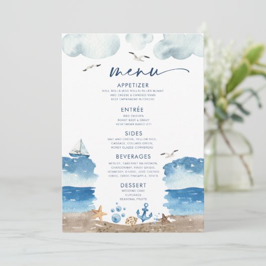 Menu Nautica Theme Baby shower Kaart (Staand voorkant)