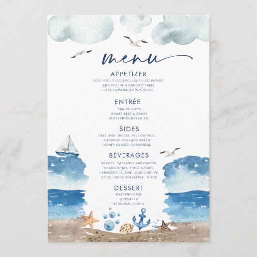 Menu Nautica Theme Baby shower Kaart (Voorkant)
