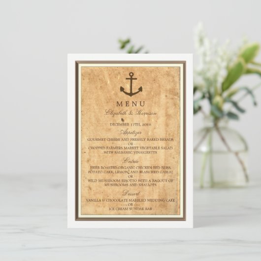 Menu Nautical Anchor Framed  Paper Wedding (Staand voorkant)
