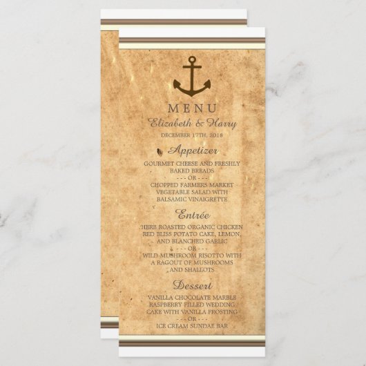 Menu Nautical Anchor Framed  Paper Wedding (Voorkant / Achterkant)