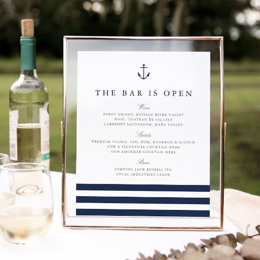 Menu Nautical Anchor Wedding Bar Poster