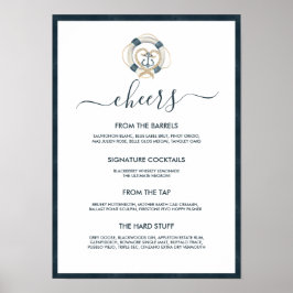 Menu Nautical Navy & White Wedding Bar Poster