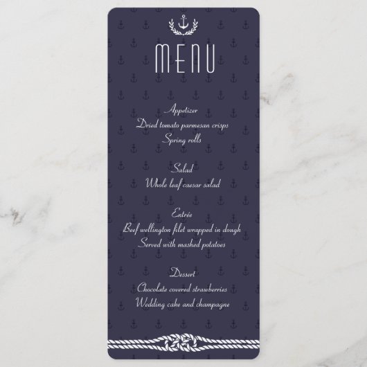 Menu Nautical Wedding met Blue Anchors (Voorkant)
