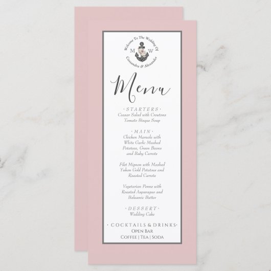 Menu Nautisch-thema bloemanker stoffig Roos roze (Voorkant / Achterkant)