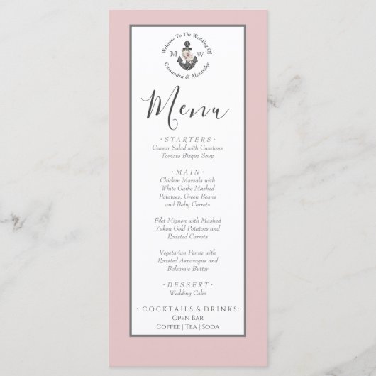 Menu Nautisch-thema bloemanker stoffig Roos roze (Voorkant)