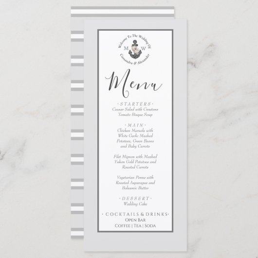 Menu Nautisch-thema bloemanker zilvergrijs (Voorkant / Achterkant)