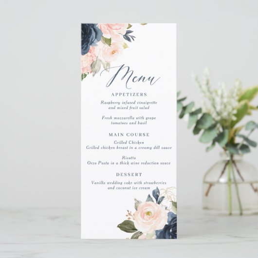 Menu Navy and Blush Pink Wedding (Staand voorkant)
