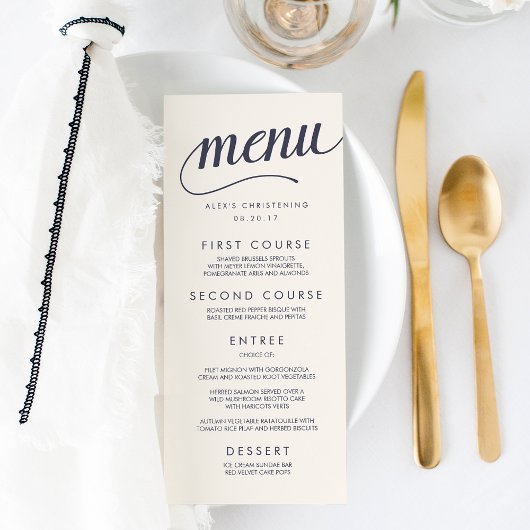 Menu Navy and Cream Calligraphy