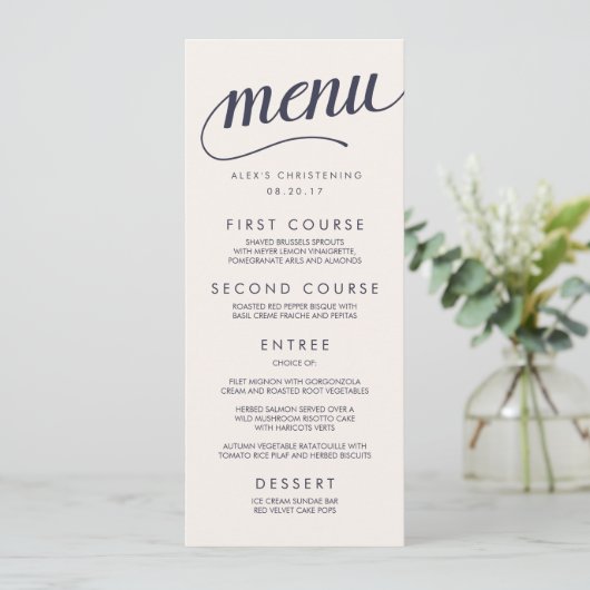 Menu Navy and Cream Calligraphy (Staand voorkant)