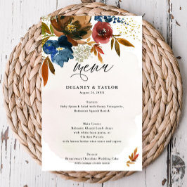 Menu Navy and Rust Waterverf Boho Floral Paper