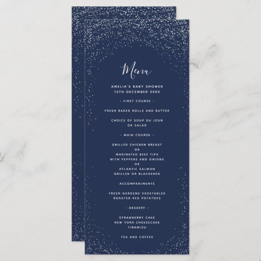 Menu Navy and Silver Faux Foil (Voorkant / Achterkant)