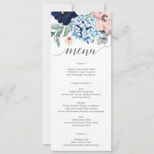 Menu Navy Blooms Weddenschap of Vrijgezellenfeest Kaart (Voorkant)
