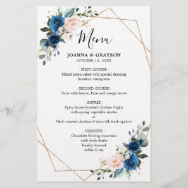 Menu Navy Blue Blush Botanical Geometric Wedding