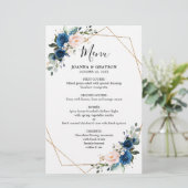 Menu Navy Blue Blush Botanical Geometric Wedding (Staand voorkant)