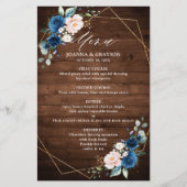 Menu Navy Blue Blush Rustic Wood Geometric Wedding (Voorkant)