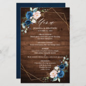 Menu Navy Blue Blush Rustic Wood Geometric Wedding (Voorkant / Achterkant)