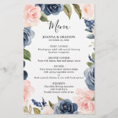 Menu Navy Blue Dusty Blush Pink Floral Wedding (Voorkant)